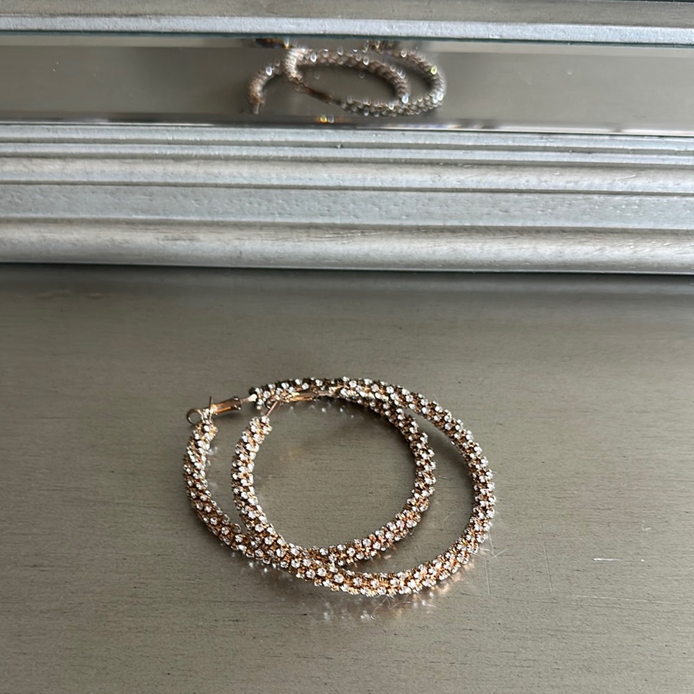 Elegant Gold Crystal Hoop Earrings